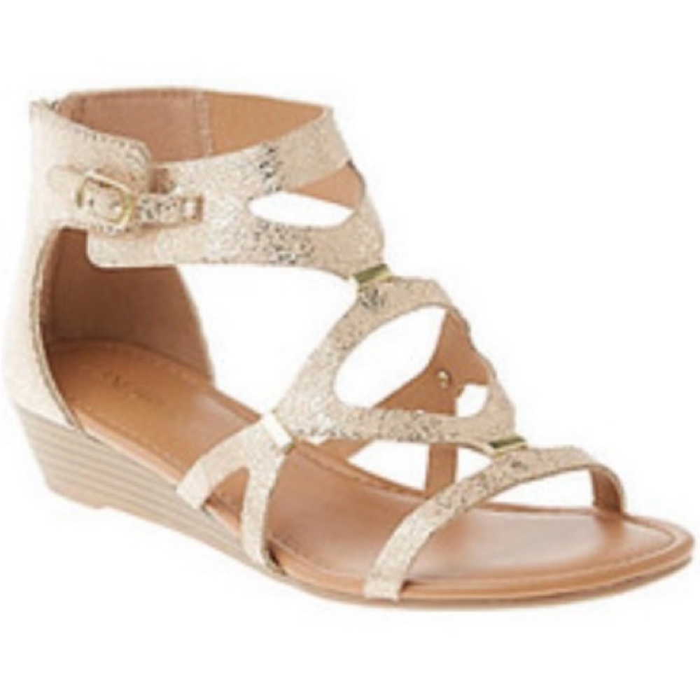 LANE BRYANT Metallic Gold Gladiator mini wedge Sandals  Size 11w